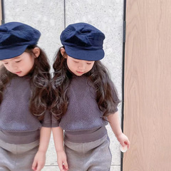 夏季新款女童泡泡短袖上衣女寶寶大袖子鏤空薄款針織衫小女孩衣服