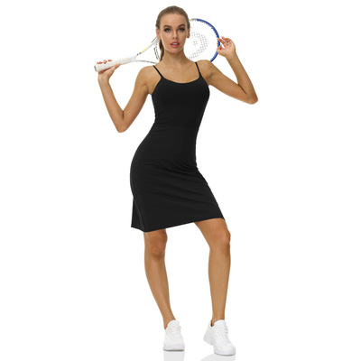 歐美lulu吊帶訓練運動網球裙女健身高爾夫瑜伽服跑步連體裙3件套