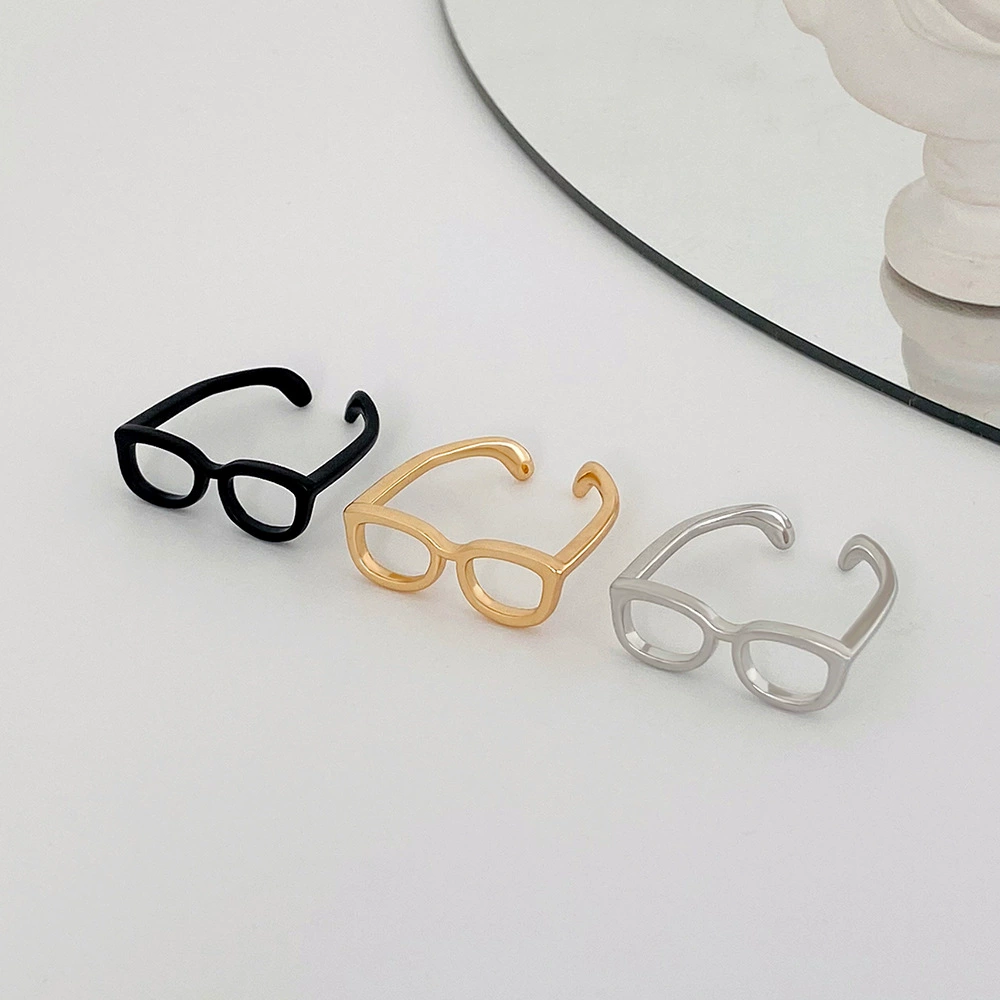 Ring — Small Design 'Glasses' Adjustable Finger Ring, Japanese‑Korean Minimalist Style, Gold/White/Black