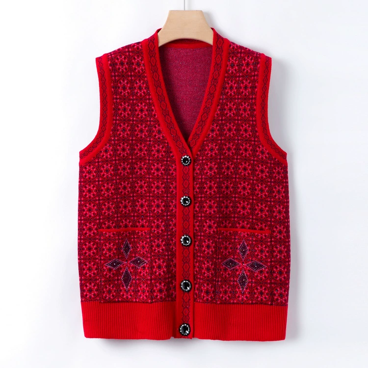 Новый стиль мамы осенний жилет пальто среднего и старшего возраста вязаный свитер жилетка повседневная бабушка осенний топ