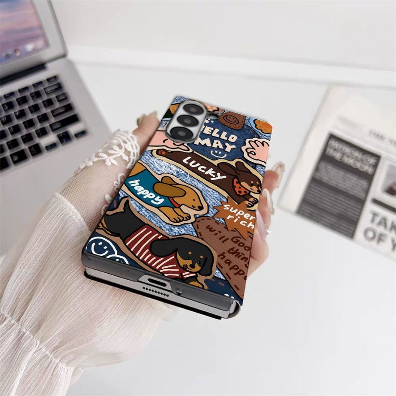 适用三星zfold6手机壳翻盖皮套fold5折叠屏Zfold4牛仔狗狗fold3女