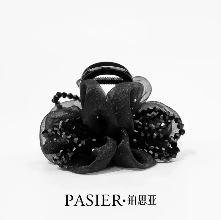플래티늄 스타일 수제 옆면 장식 리본 볼헤어 집게핀 여성용 머리핀 포니테일 헤어클립 헤어 액세서리