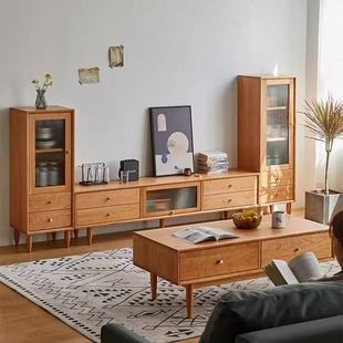 Nordic Cloud Solid Wood Tv Cabinet Modern Minimalist Living Room Combination Small Apartment Log Cherry Wood Sunny Day Floor Cabinet