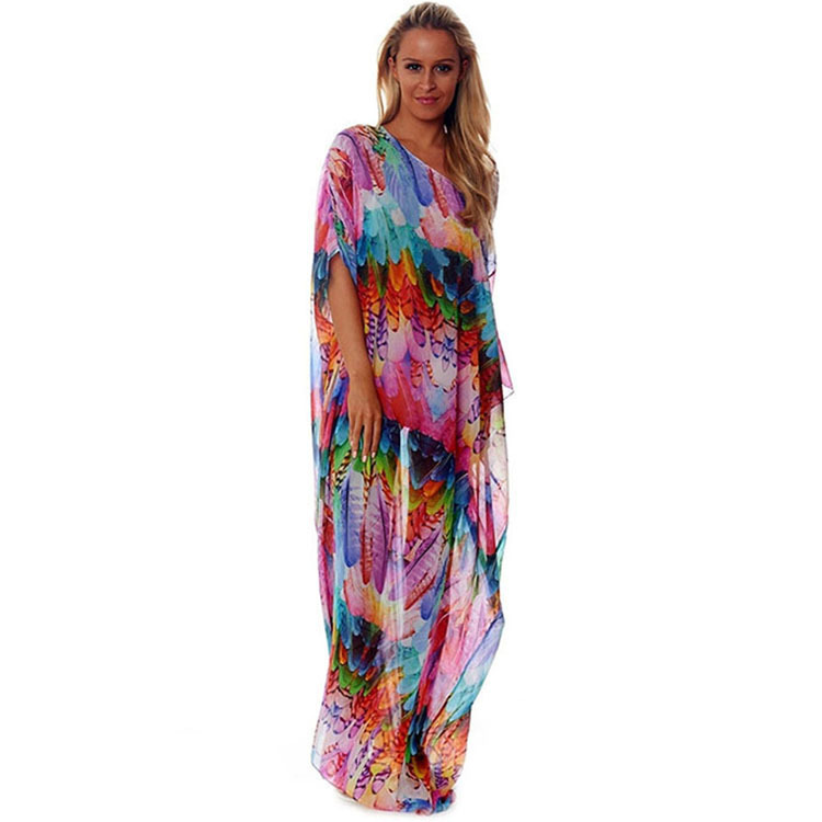 Playa blusa gasa pluma flor suelta robe playa vacaciones falda bikini protección solar ropa europea y americana xf37