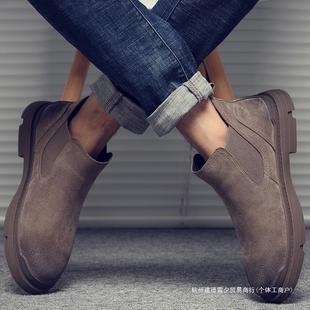 Martin Boots Men's Summer Breathable British Style Heightened Chelsea Ankle Boots Genuine Leather Slip-on Boots Trendy Men's Boots