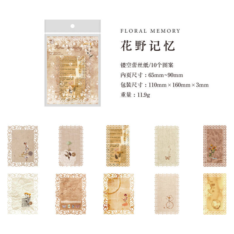 Momo papel de encaje flor serie hueco vintage floral diario material decorativo pegatinas 10 unidades