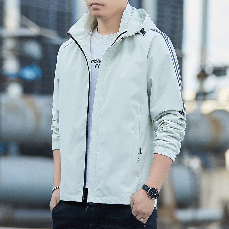 Otoño, chaqueta de tres barras, primavera y otoño, 2025 moda de hombre, chaqueta con capuz, guapo, delgado, casual