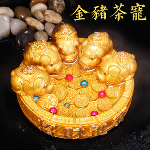 [Lucky golden pig] color-changing tea pet Lucky Tea decoration water spray color-changing golden toad tea play color-changing ashtray