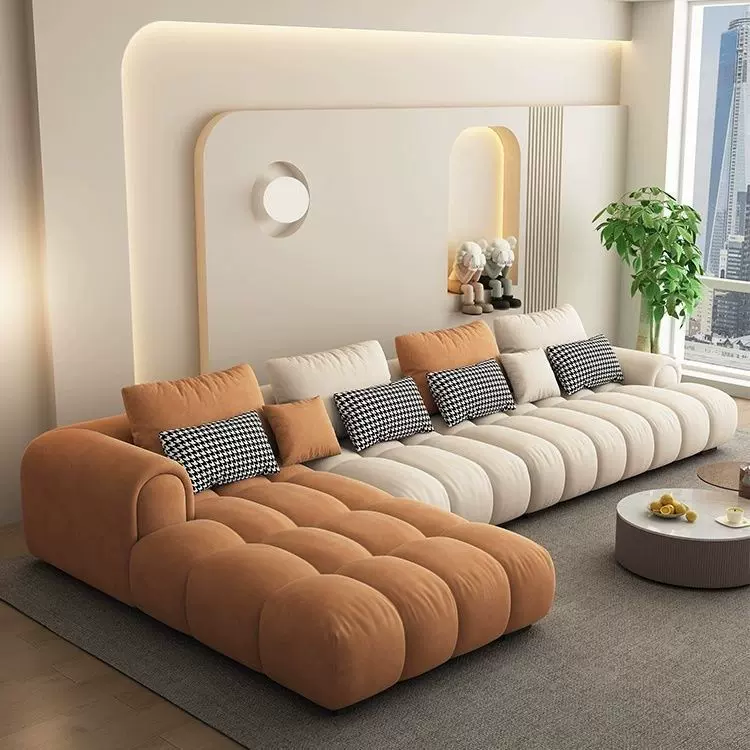 奶油沙发轻奢法式猫抓布云朵小户型客厅方块直排现代极简布艺沙发