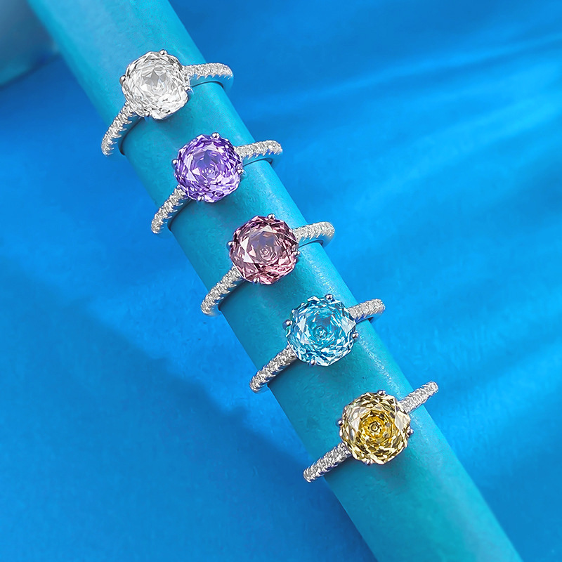 Lulutong Jewelry's New S925 Silver 2.5 Carat Millennium Cut Eight-Sided Stone Wedding Ring Can Be Given as a Gift and Is Versatile