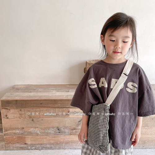 2024韩国童装夏季儿童韩版麻棉短袖T恤女童男童打底衫 122252