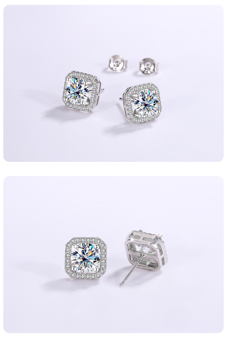 33g Weight Moissanite Inlay Material Ear Studs Classification 1 Pair Quantity Wedding Occasion 1 Pair Moissanite Geometric Ear Studs