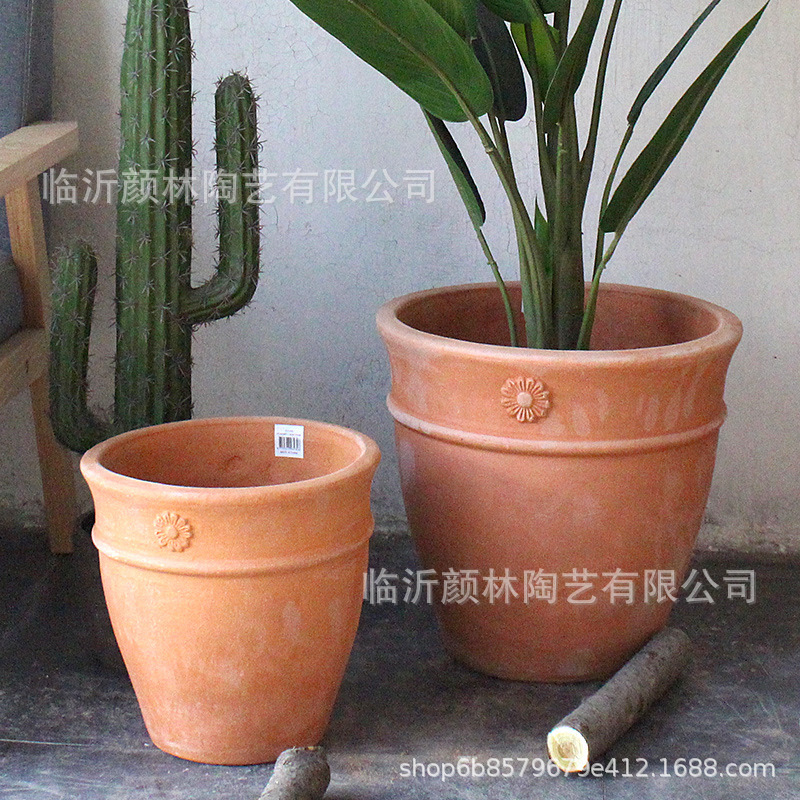 Roman Flower Pot Red Pottery Pot Natural Pottery Pot European Style Flower Pot Medium Size Coarse Pottery Export Italian Round Pottery Pot
