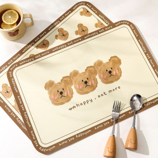 Bear Leather Placemat ins Style Desktop Waterproof and Oil-proof insulation Mat Home Kitchen Dining Table Wear-resistant Western Placemat