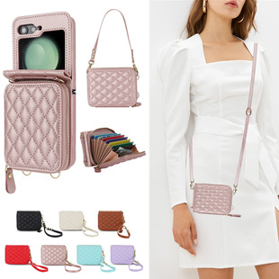 Suitable for Flip7 Mobile Phone Case, Fashionable Samsung Zflip6 Crossbody Small Fragrance Moto60 Mobile Phone Case Plaid Leather Case
