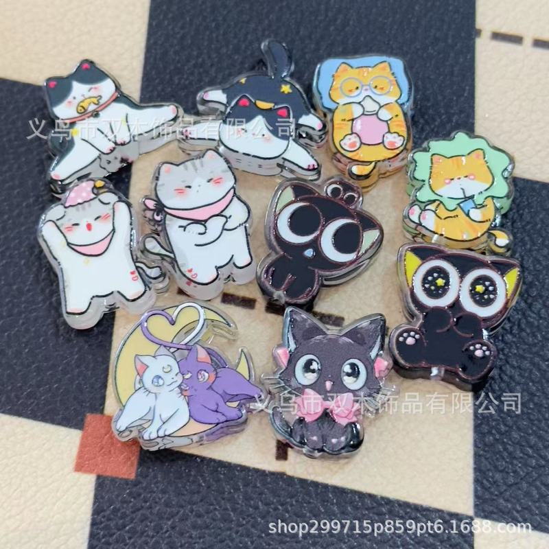 印花浮雕卡通小猫透明板材串珠 diy手链手机链包挂车挂饰品配件|undefined