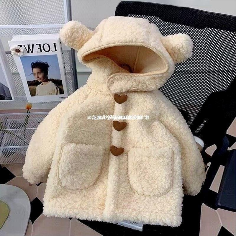 款加绒外套中长款新款秋冬羊羔洋气毛女女童宝宝冬装儿童棉衣