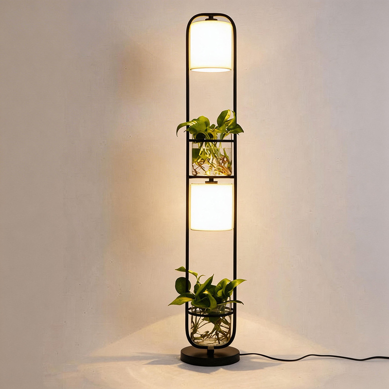Nordic Pastoral Retro Iron Floor Lamp Simple Modern Living Room Study Bedroom Vertical Plant Hydroponic Floor Lamp