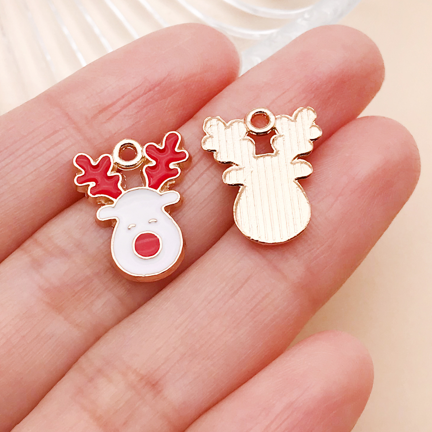 9906-J-滴油白色圣诞麋鹿头13x17mm-锌合金-0.