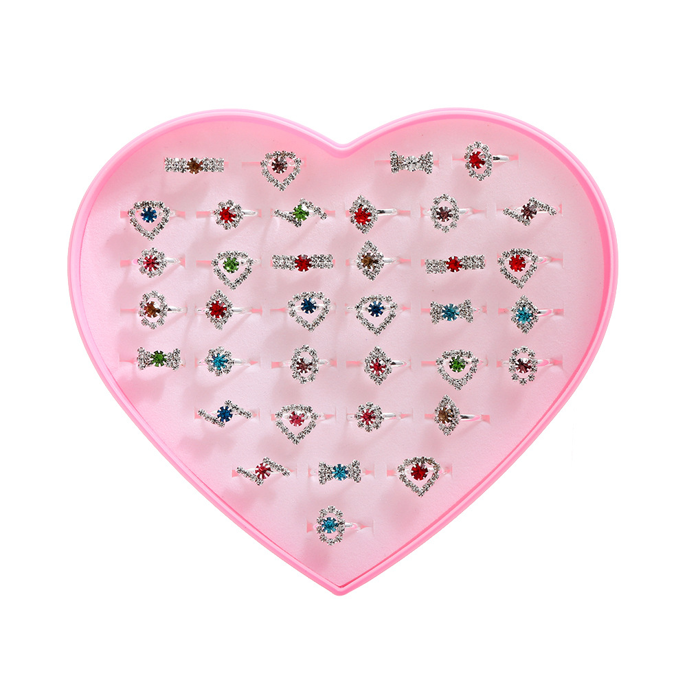 Heart Shape Pattern Girl'S Gender Inlay Design Simple Style Shiny Heart Shape Metal Inlay Rhinestones Girl'S Open Rings