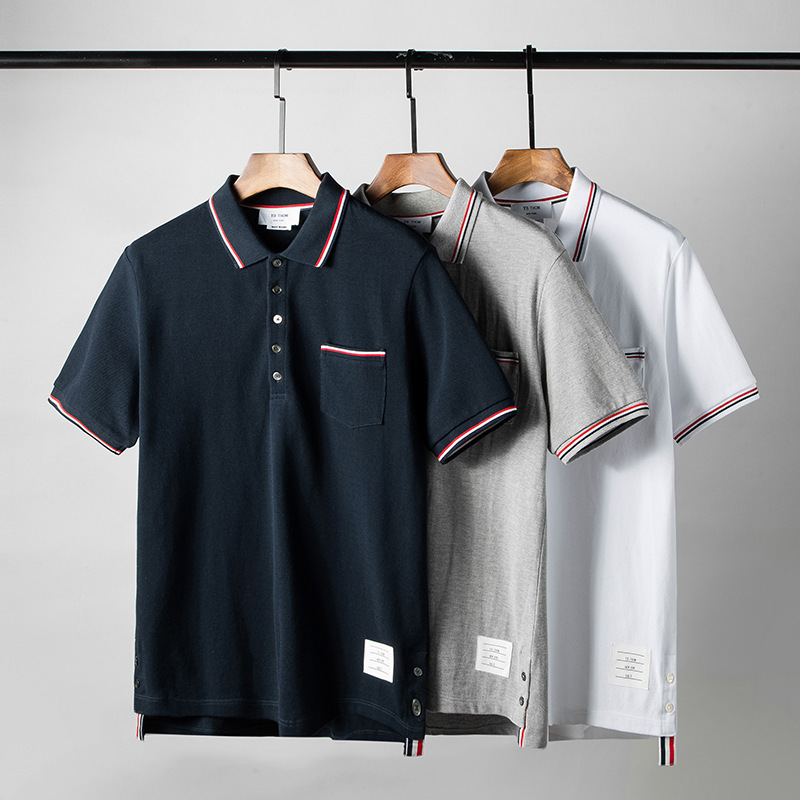 Summer Tb Pure Cotton Sports T-Shirt for Men with Pocket and Woven Tape Collar, Short-Sleeve Polo Shirt 2116-1, Sweat-Absorbent and Breathable