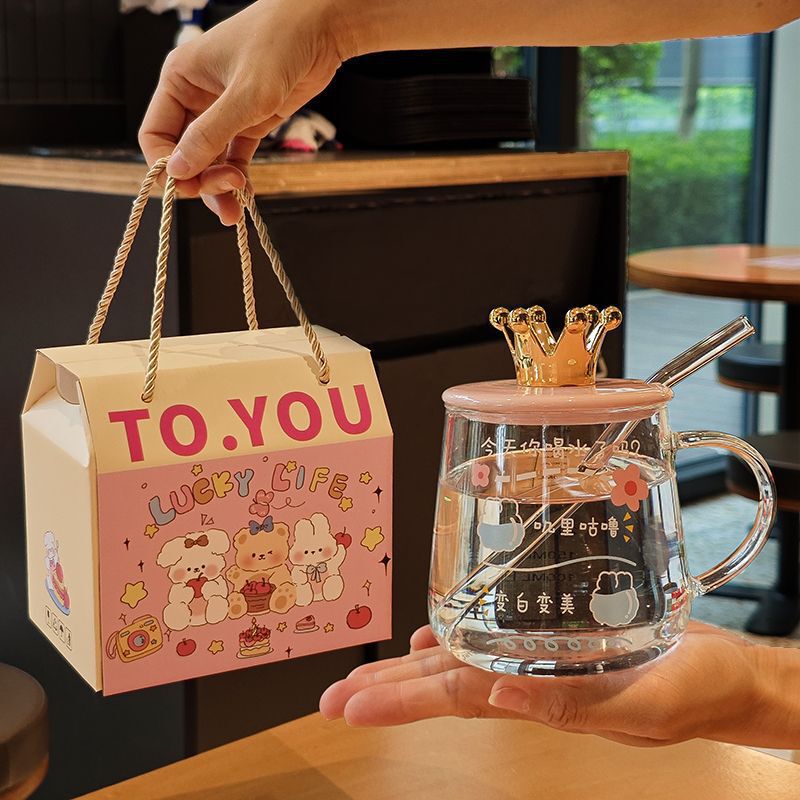 高颜值仙女玻璃杯带盖大容量加热水杯刻度家用可爱吸管杯|undefined