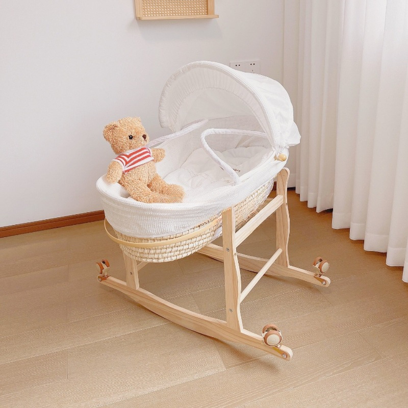 Baby Cradle Basket Portable Basket Hand-Woven Baby Portable Basket Bed-In-Bed Pastoral Recliner Nap Newborn Baby