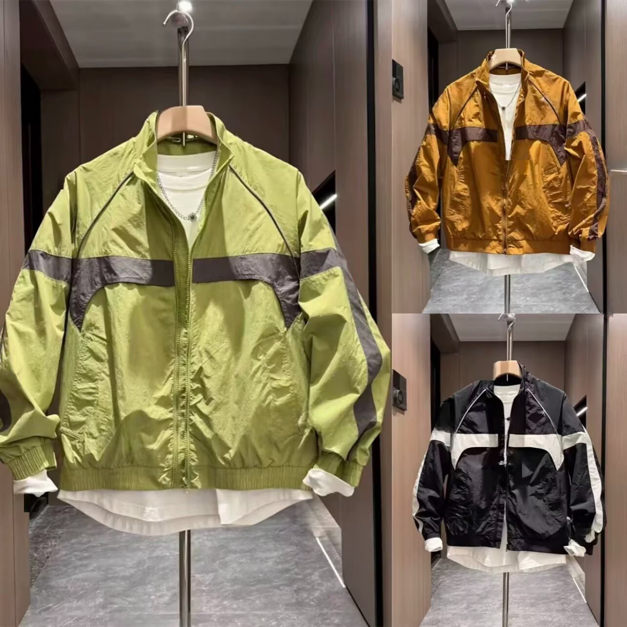 2025 Spring/Summer Fashion Trend Brand Patchwork Color-Block Stand Collar Jacket Men's Versatile Loose Simple High-End Casual Coat