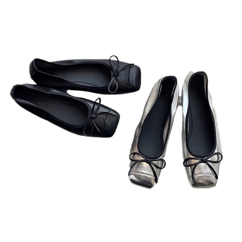 Madre de uva de 1000 dólares regreso estilo de ballet empalme cabeza cuadrada pequeña boca poco profunda un pie de zapato plano arco plano zapatos de una sola mujer