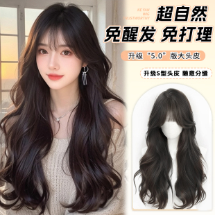 Wig Women's Full Headgear Natural Simulation Long Curly Hair Fluffy Hair Volume Increasant No Wearing Hair Net Daily Full Top Wig Cover