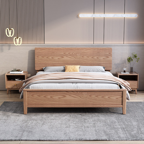 北欧白蜡木实木床原木床简约现代1.5米1.8米单双人床木床主卧家具