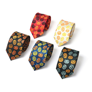 Cross-Border New Halloween Tie Tie Men's Polyester Silk Multi-Color Pumpkin Head Pattern Gift Tie Customization