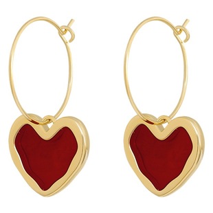 South Korea fashion wine red Love earrings simple temperament Internet celebrity personalized earrings ear jewelry for women