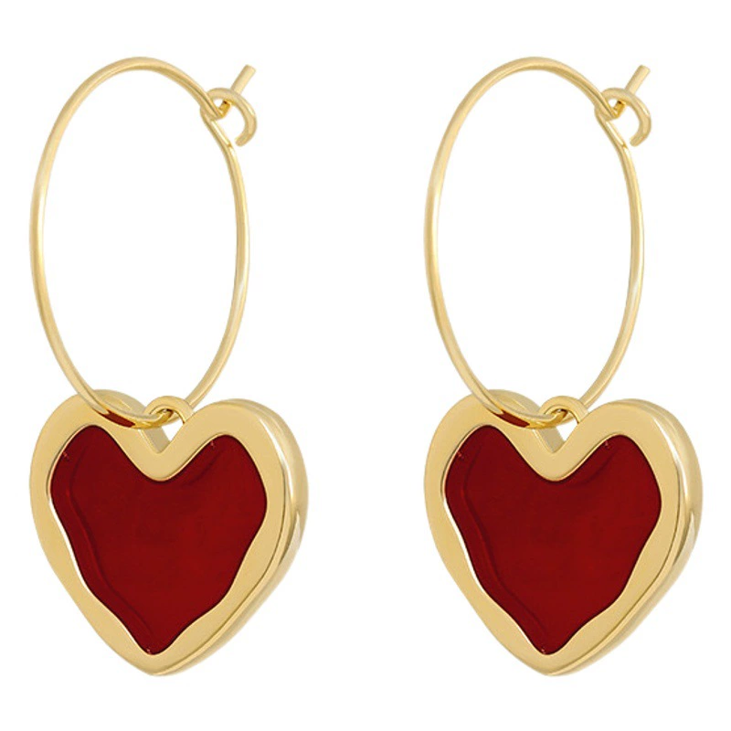 Южная Корея мода вино красный любовь серьги простой темперамент интернет-знаменитости персонализированные серьги украшения для ушей для женщин