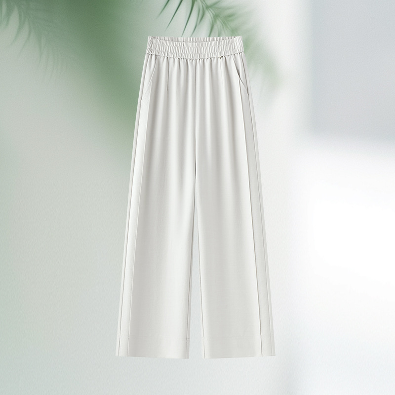 Pantalones anchos de cintura alta de algodón y lino para mujer estilo fino de verano 2025 nuevos pantalones casuales drapeados sueltos y delgados pantalones rectos de nueve puntos