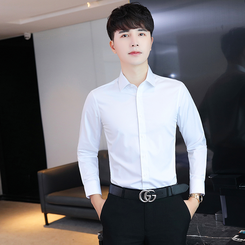 Business Casual Non-ironing Shirt Men's Long-sleeved Spring and Autumn Stretch Slim-fit Shirt Korean Fashionable Handsome Shirt Business Casual Non-ironing Shirt Men's Long-sleeved Spring and Autumn Stretch Slim-fit Shirt Korean Fashionable Handsome Shirt