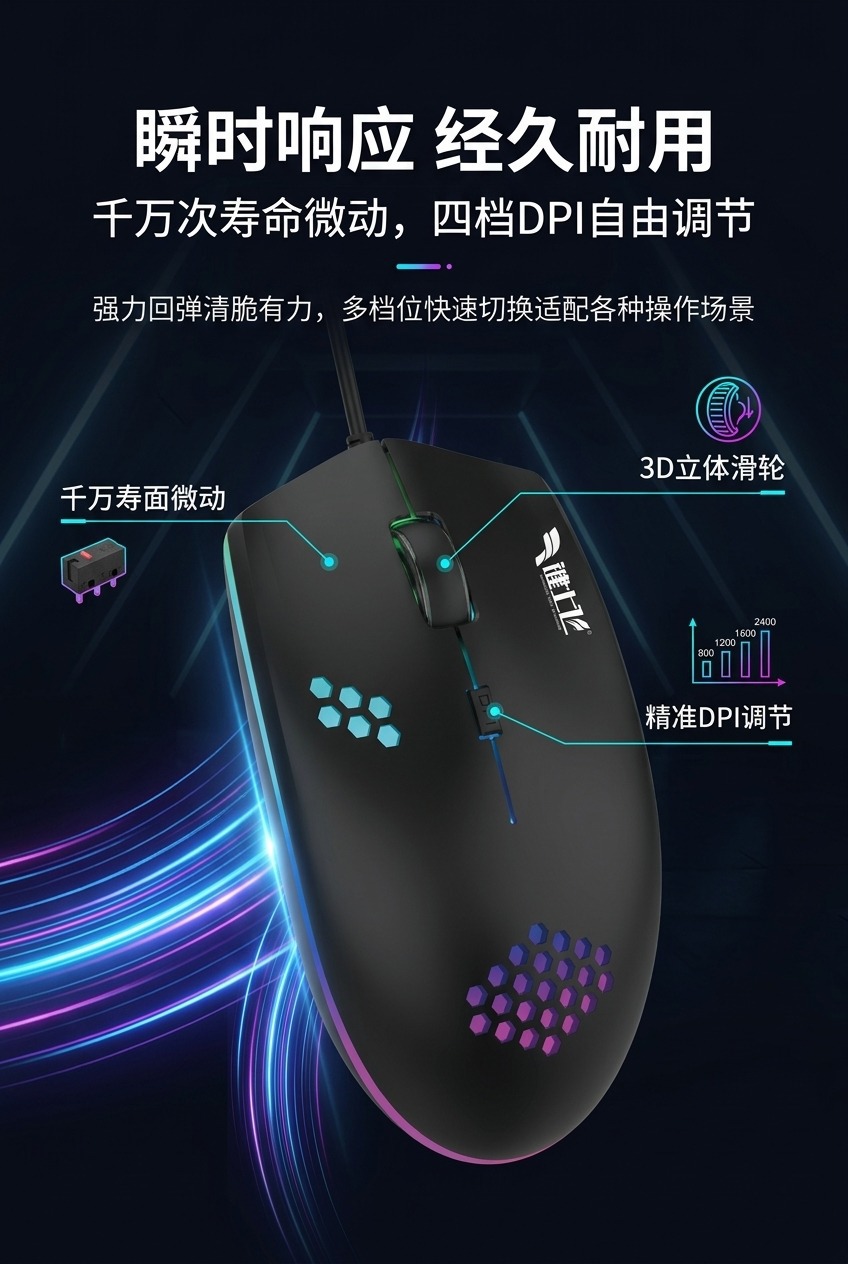 发光鼠标游戏电竞轻便电脑笔记本台式耐用办公静音款有线鼠标现货