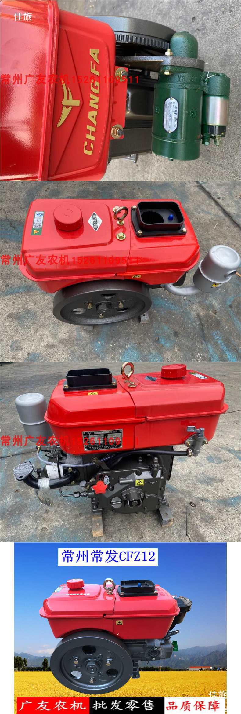 Changzhou Diesel Engine 175 176180 190Z12 Single-Cylinder Water-Cooled Diesel Engine 6-8 Horsepower