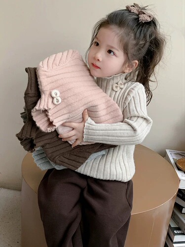 New winter version padded sweater for girls, children's winter base layer top, baby girl winter knitwear