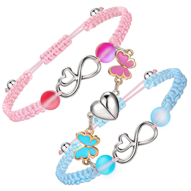 Flat Knot Braided Bracelet Silver Beads Infinity Symbol Flash Stone Bracelet Love Magnetic Couple Bracelet Set