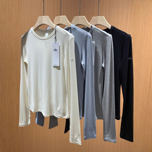 ALO CLASSES Thread Quick-drying Pilates Inner Base T-shirt Spring and Autumn Women's Long-sleeved Shoulder Yoga Top