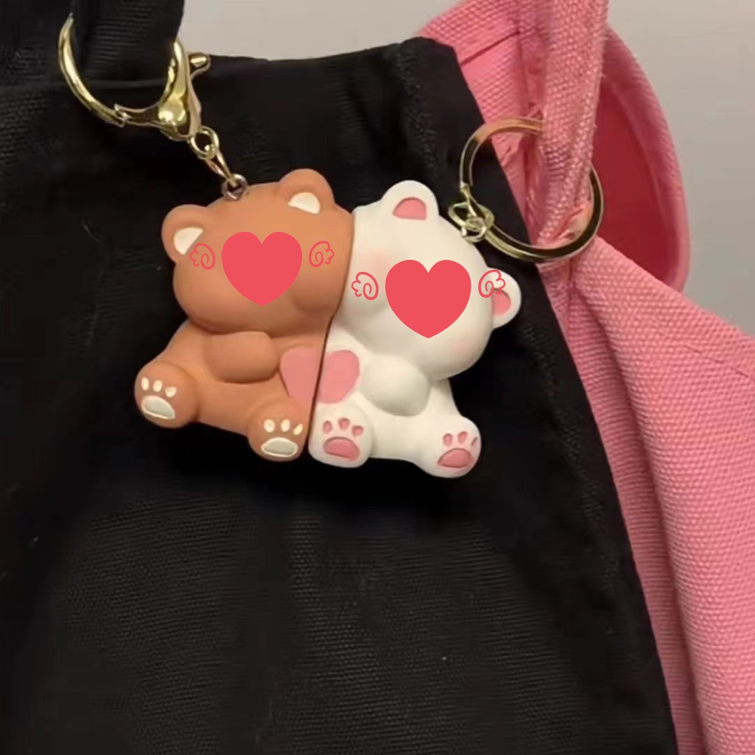 Lindo oso de dibujos animados y pegatinas para ti Pareja de amor Llavero magnético colgante pequeño regalo muñeca pequeño regalo colgante
