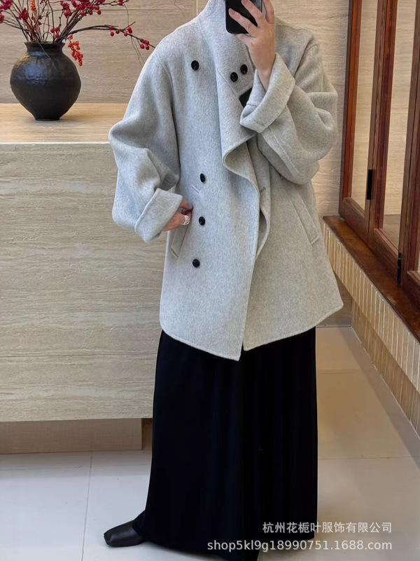 2025秋冬新款双面羊毛羊绒大衣中长款韩系气质宽松立领高级女外套|undefined