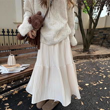 2025秋冬女大摆裙伞裙A字裙蛋糕三层加厚拼接半身裙风琴百褶长裙