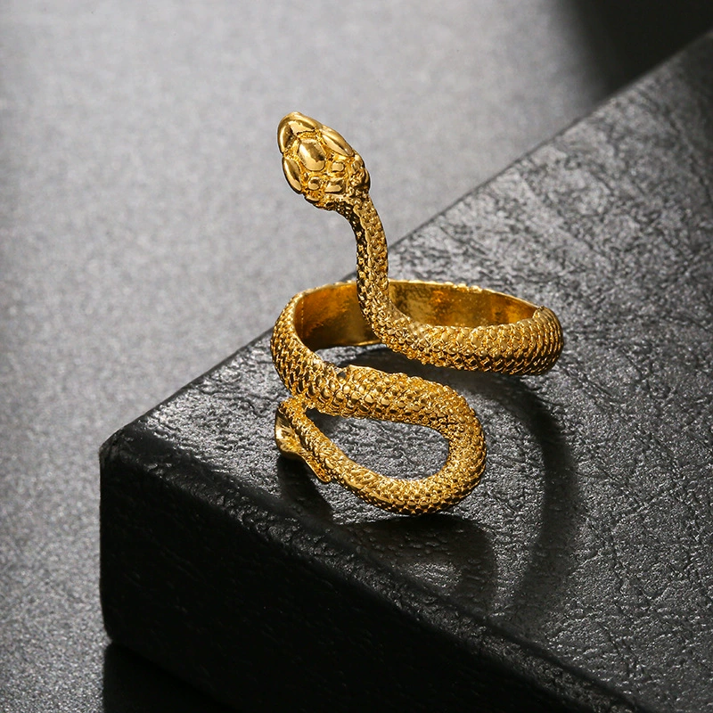 Adjustable Retro Snake Ring, Alloy with Gold Plating, Punk Style, One Size