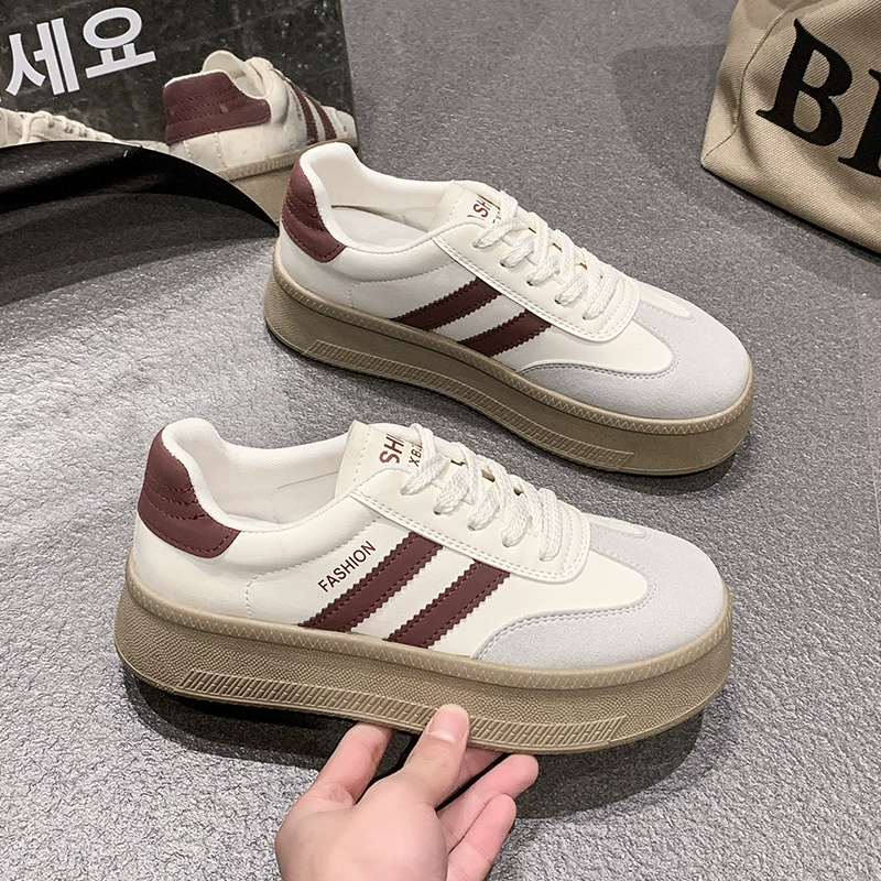 Женские кроссовки De Xun 2025 Осень Новые на толстой подошве Ретро Белые Повседневные Универсальные Спортивные Модные Дышащие.