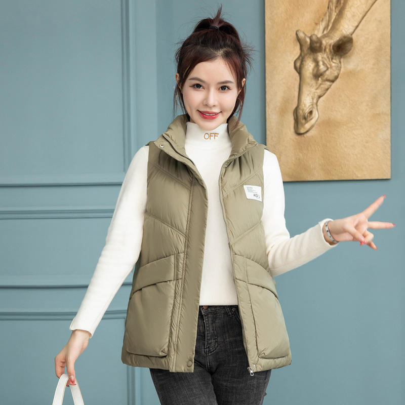 Chaleco de algodón de pluma para mujeres 2024 invierno y otoño chaleco de moda grande chaqueta sin mangas chaleco corto calentador casual image 8