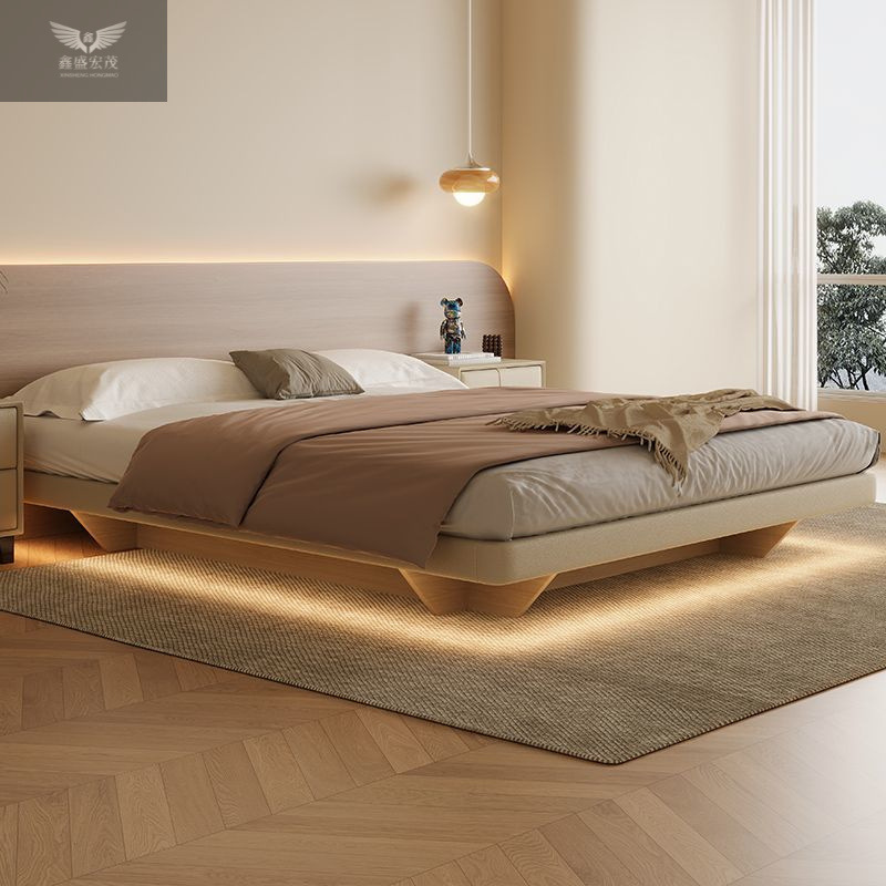 Cama de almacenamiento de suspensión sin cabecera de cama de caja moderna y simple, cama de cuero de ahorro de espacio.