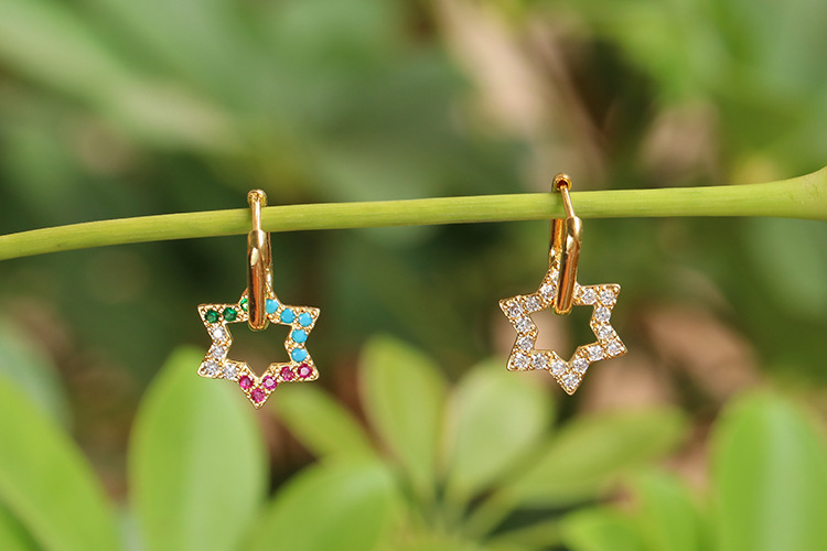 4g Weight Zircon Inlay Material Earrings Classification Housewarming, Anniversary, Business, Wedding, Travel, Birthday, Festival Occasion Fashion Six-pointed Star Color Zircon Earrings