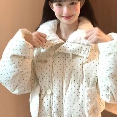 2025年韩系设计波点棉服毛领冬季甜美新款加厚宽松棉袄外套面包